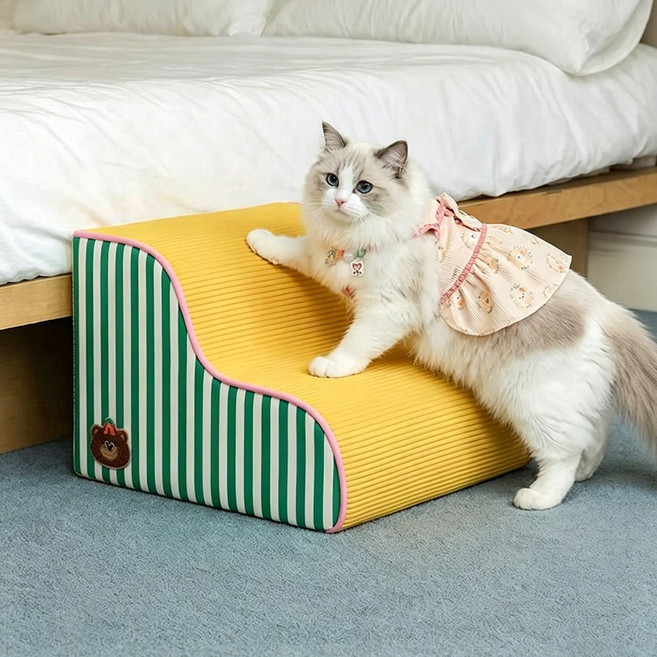 강아지계단 논슬립 미끄럼방지 슬개골보호 소형견 반려동물 계단 소파 침대용 커브 슬라이드 스텝, 1개, 그린