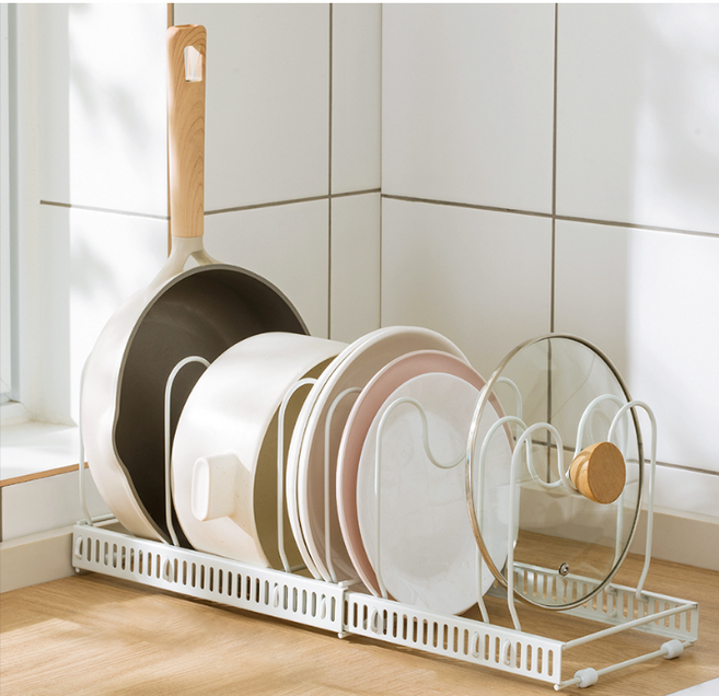 댄조이 길이조절 후라이팬정리대 냄비뚜껑 접시 거치대, 길이조절거치대 화이트, 1개