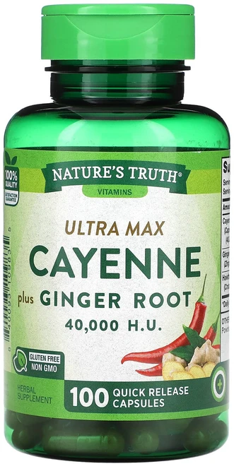 Nature's Truth 비타민 울트라 맥스 카이엔 플러스 생강 뿌리 빠른 방출 캡슐 100정, Nature'sTruth비타민울트, 1개 - 쿠팡