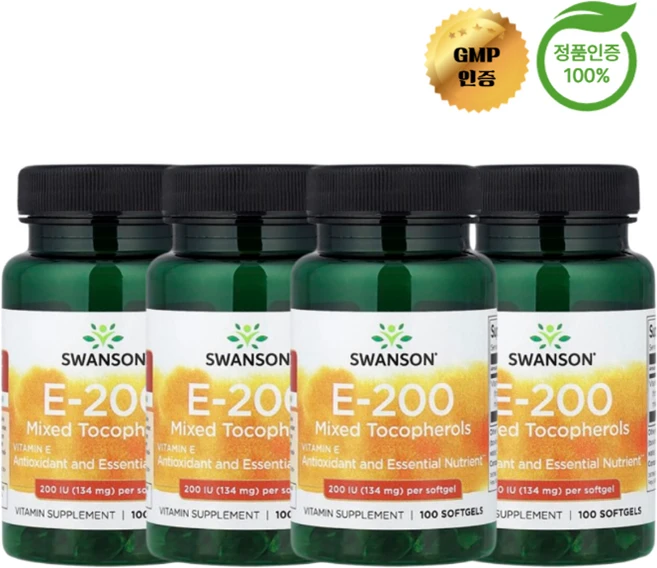 2+2 스완슨 비타민E 혼합 토코페롤 134mg 소프트젤 100정, 4개 - 쿠팡