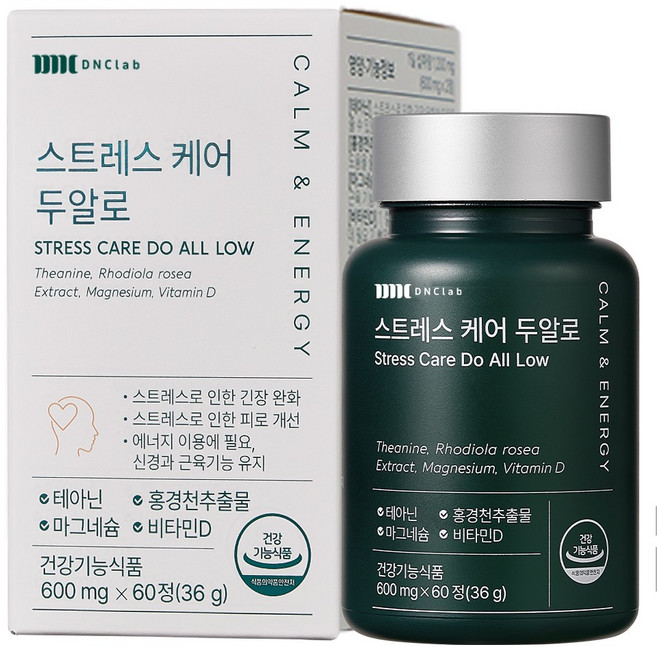 안티스트레스 케어 두알로 테아닌 홍경천추출물 식약처인정 건강기능식품, 1박스, 60정
