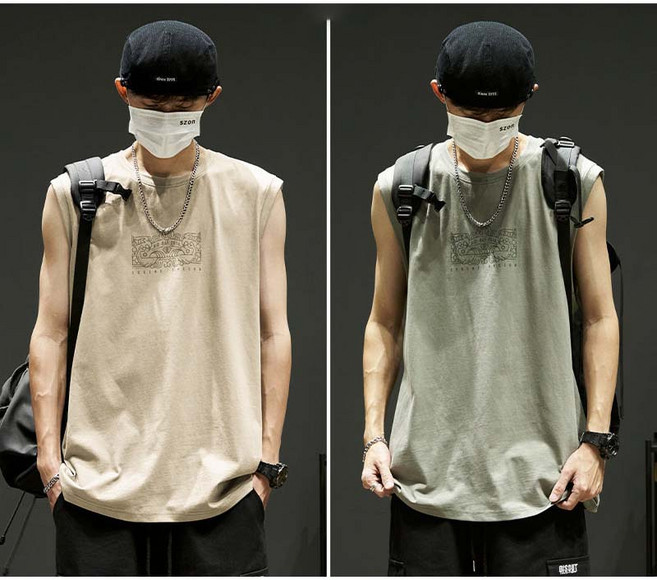 1+1 남성 여름 민소매 나시 티셔츠 슬림핏 빈티지 나시티 캐주얼 런닝 나시 티셔츠 CY