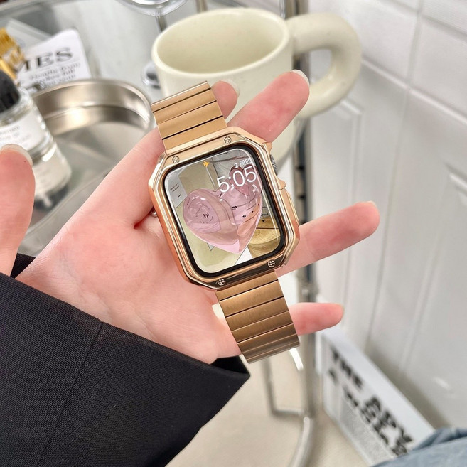 經典款不鏽鋼錶帶 適用 Apple Watch, 一株鋼錶帶送鎧甲殼-玫瑰金,49mm-Ultra1/2/3, 1個
