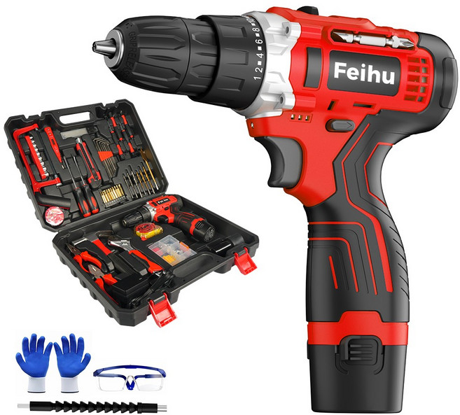 12V 리튬이온 무선 전동드릴 키트 2배터리 포함 전문가용 수공구 세트 인테리어/조립 필수, 1개