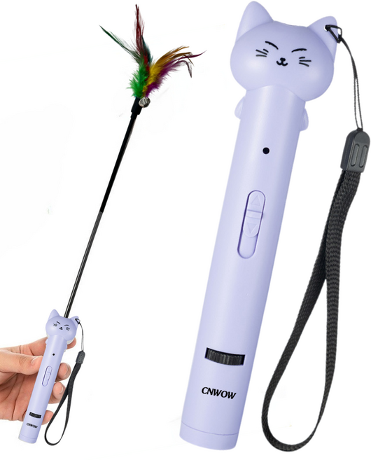 씨엔와우 고양이 낚시대 레이저 LED 다기능 장난감 4 IN, 1세트, 보라색+낚시대