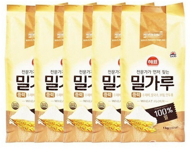 사조해표 중력밀가루, 5개, 1kg