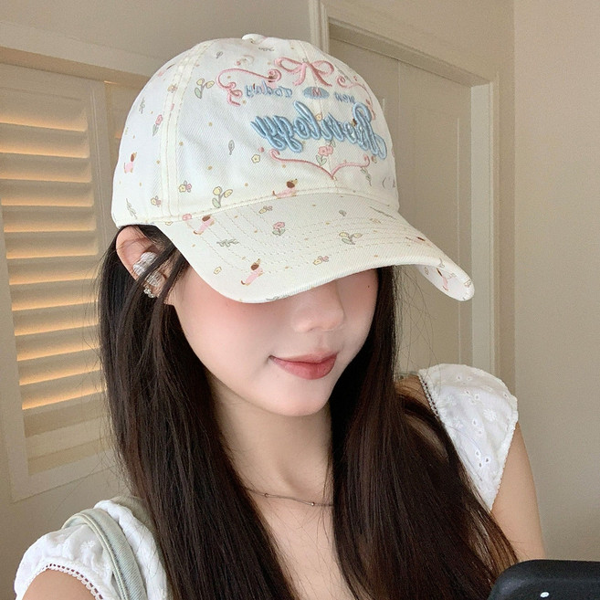 韓系復古碎花棒球帽 女夏季遮陽鴨舌帽