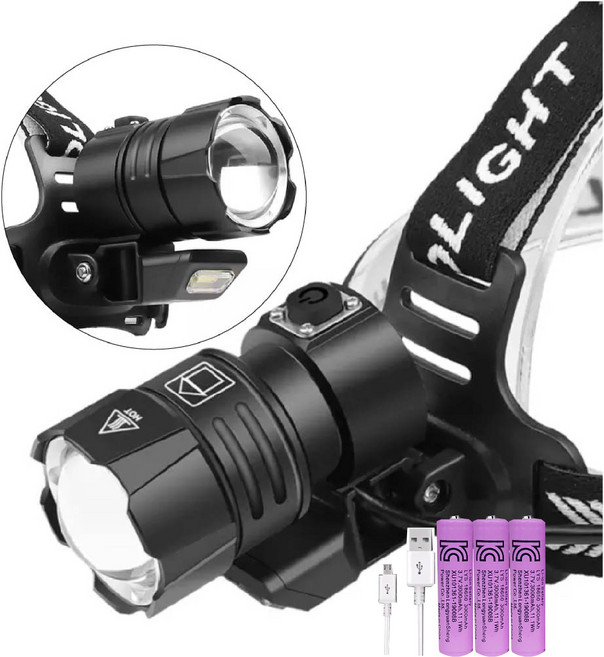 빅세일 XHP90 헤드랜턴 COB led 라이트 후레쉬 해루질 캡라이트 낚시 등산, 1개, xhp90헤드랜턴+배터리1200mah3개