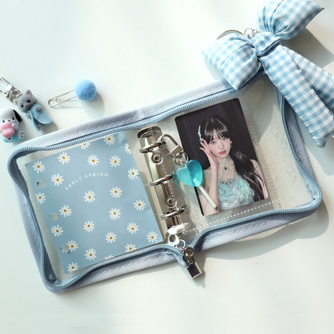 봄봄 미니 3공 포카바인더 속지포함 포토카드 콜북, 3공바인더 그레이시블루(속지20장)