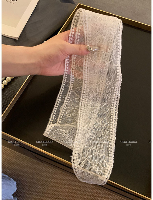 白色蕾絲飄帶女春季氣質長條絲巾 頸帶裝飾