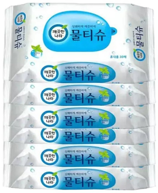 페퍼민트 물티슈 항균성분 휴대용 30매 x6개, 6개