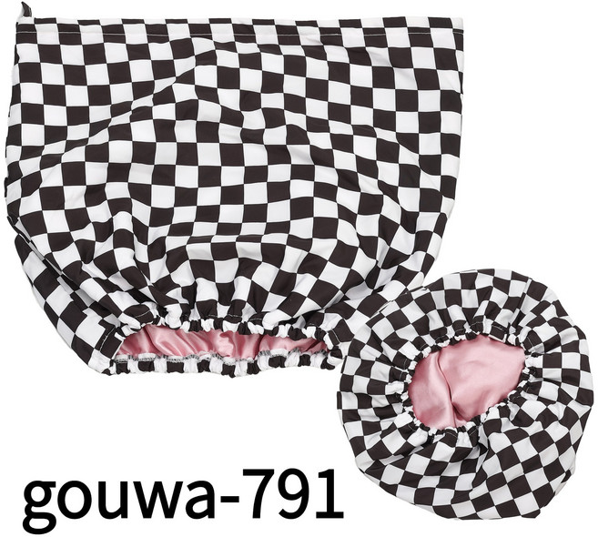 gouwa-791 삼중 방수 고급형 체크 터번 샤워캡, 검정색, 1개