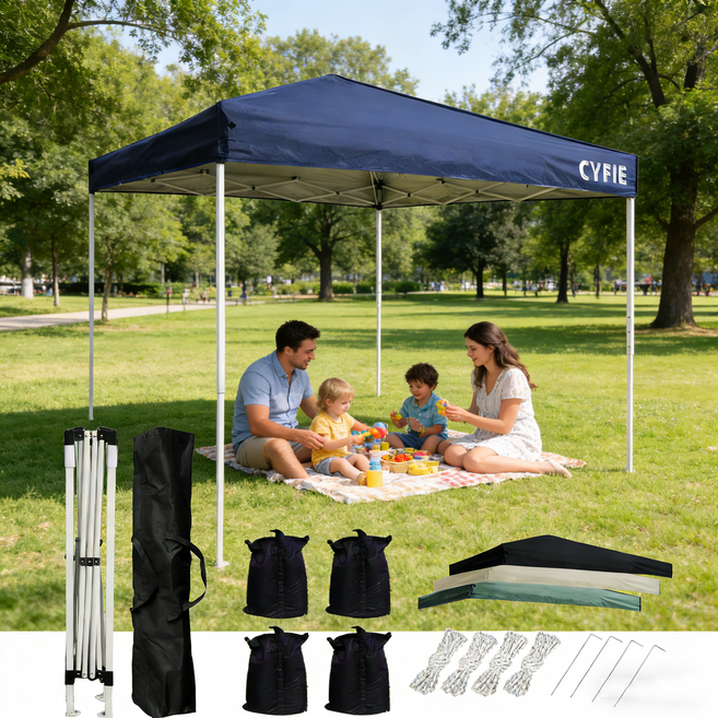 텐트 캠핑 원터치 텐트 천둥천막 접이식 캐노피 천막 지붕형 몽골텐트 접이식 캐노피차양막 행사용 방수 텐트 캠핑 타프 대형 2X2 여름 4-6 인용, 블루