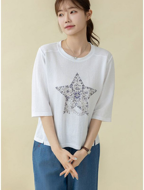 [디얼마미] 스타 큐빅 티셔츠 마담 미시 중년 여성 빅사이즈 40대 50대