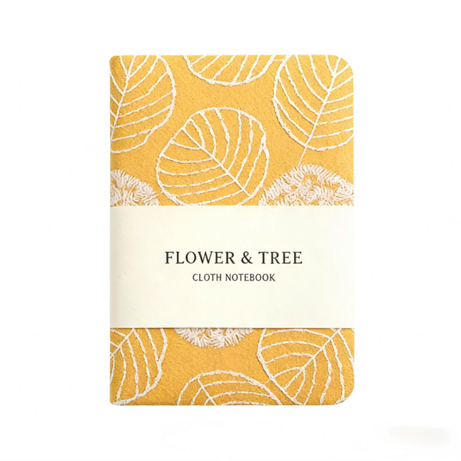 Equator고급 패브릭 자수 노트 A6 32절 메모 포켓 수첩, 1개, 노란 잎