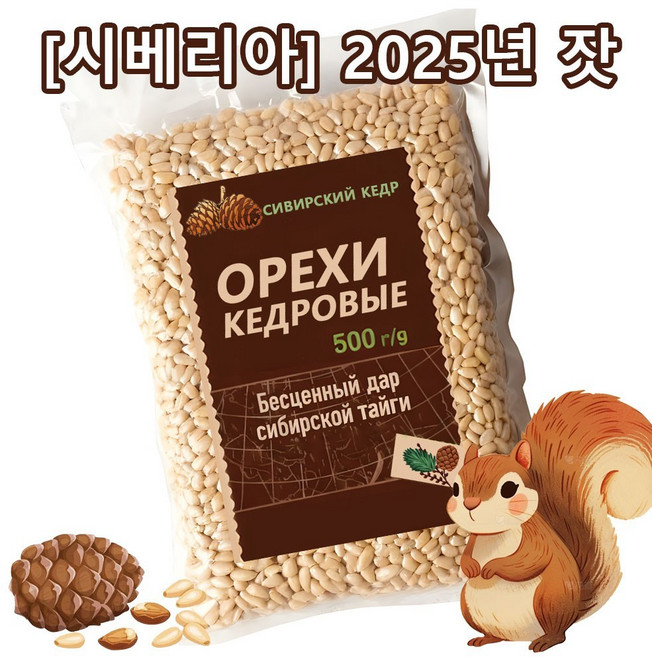 [시베리아]1/1+1잣 수입잣 2025년 수입 잣 견과 잣나무 잣 유기농잣, 1개, 500g