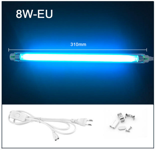 220V 240V 8W BACTERICIDAL 6W 자외선 T5 LED UVC STERIL 튜브 UV 램프 석영 (와트-8W With EU Plug 색상-110V), 8W With EU Plug_220V, 8W With EU Plug+220V, 3.6W With EU Plug - 220V