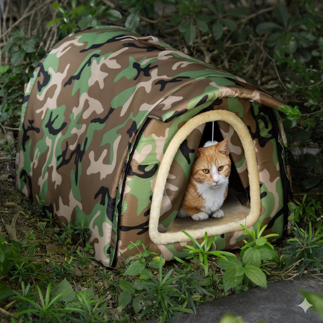 비니퍼니 방수 사계절 길고양이집 겨울집 숨숨집, 1개, 카모