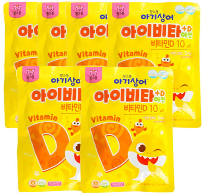 맑은누리 핑크퐁 아기상어 아이비타D+아연 48g, 6개, 40정