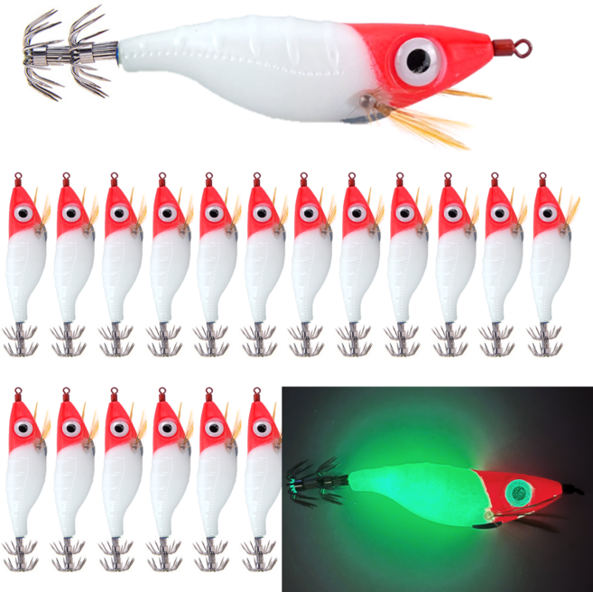MOON FISHING 문피싱 누드 야광 왕눈이에기 25개/세트 쭈꾸미 갑오징어 문어전용 에기, 화이트누드 고추장 EGI, 10g, 25개