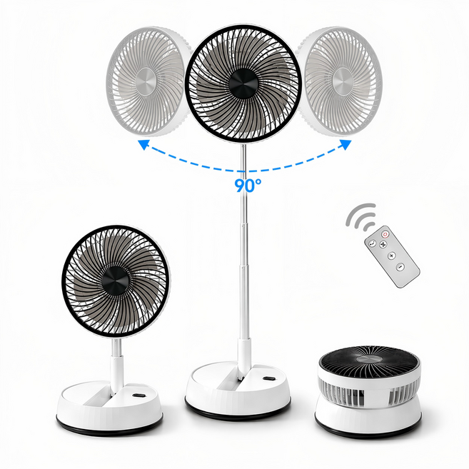 ERANSTAR 무선 접이식 BLDC 탁상용 스탠드 회전 선풍기 높이조절 가능, 화이트+블랙, FI58-A