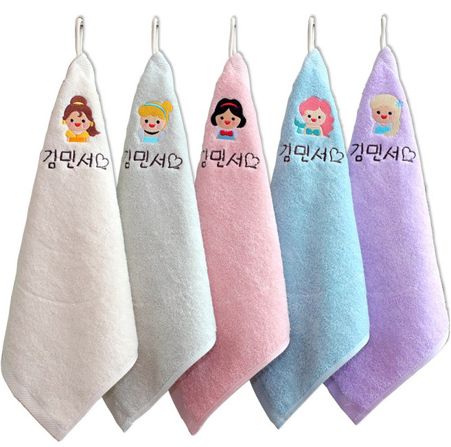 아이맘 어린이집수건 이름자수 고리타올 코마사 항균 40수, 공주 프렌즈, 5개
