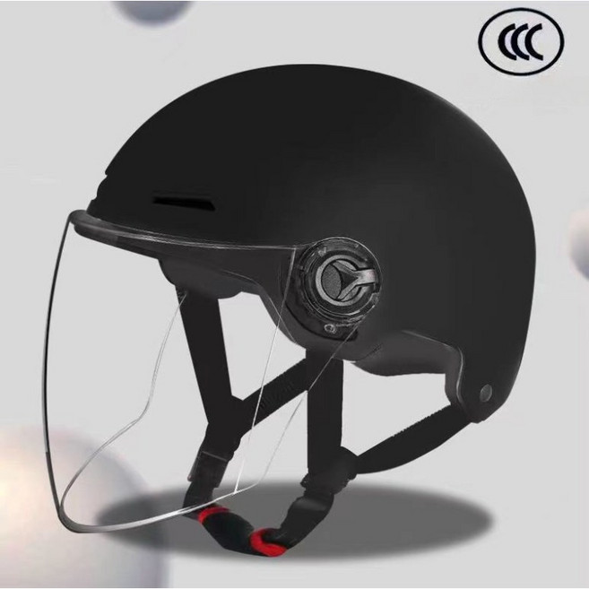 해피유통 헬멧 자외선 차단 배터리 카 헬멧 회색 남자 안전모 사계절 공용 렌즈 반모 jhzhq, 심플한 디자인-FREE, 투명 거울-블랙