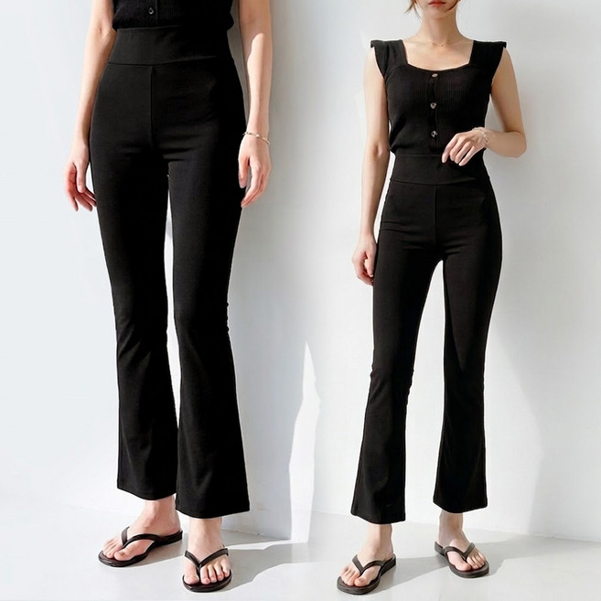 1+1 퍼스트클로 여성 쿨링 하이웨스트 부츠컷 밴딩 팬츠 여름 스판 슬림핏 빅사이즈 냉감바지 2p