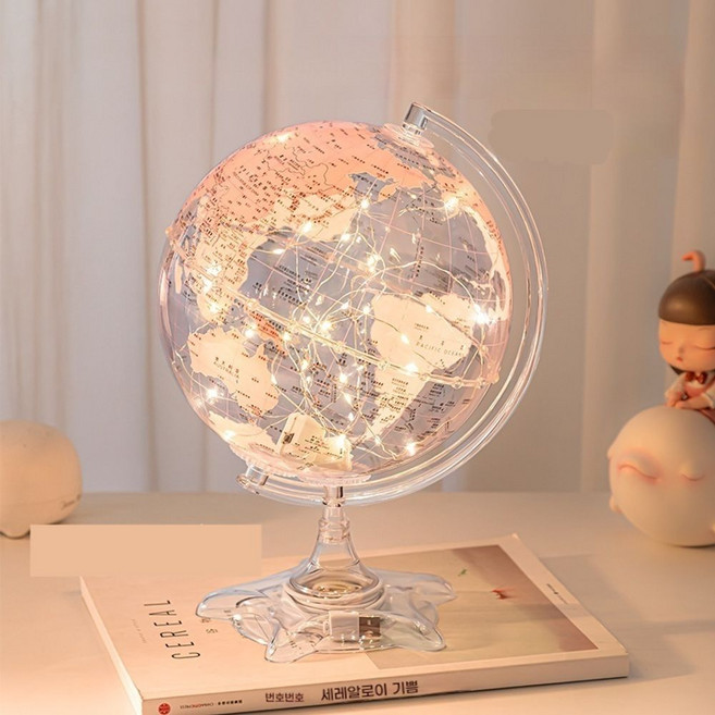 LED 라이트 지구본 인테리어 감성 무드등 선물 학생, 충전식 터치 핑크