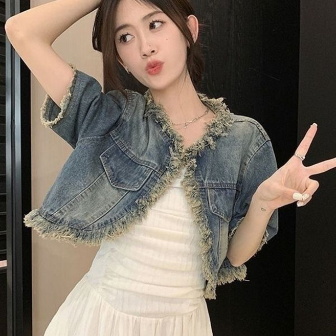 여성 반팔 청자켓 봄 여름 캐주얼 슬림핏 데님 코트 패션 트렌드 숏 여자 셔츠 상의 wmy