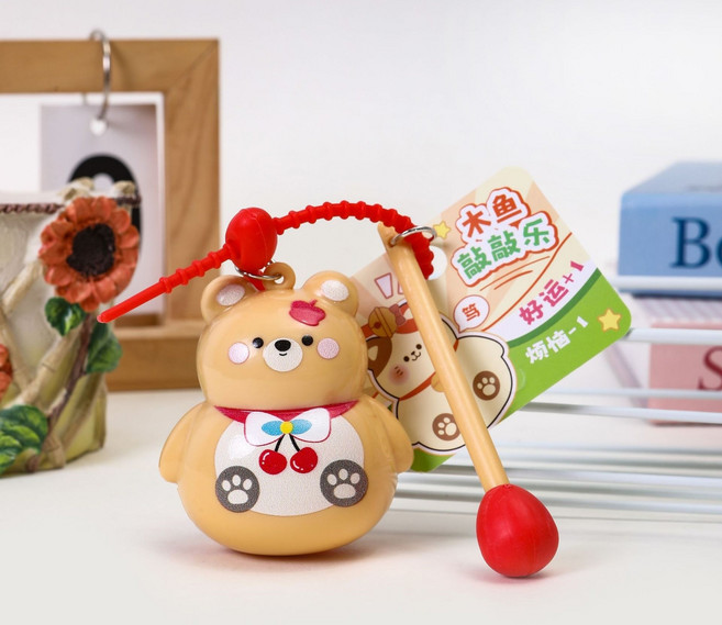 木魚敲敲樂掛飾鑰匙扣, 1個, 棕熊