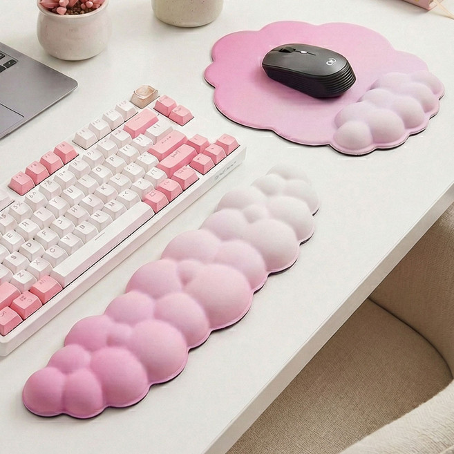 폭신폭신 손목편한 키보드 손목 받침대 팜레스트, 1세트, 로즈 핑크