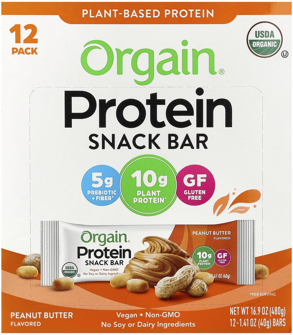 Orgain 플랜트 베이스드 프로틴바 땅콩버터 12개입 각 40g, 12정, 480g, 2개