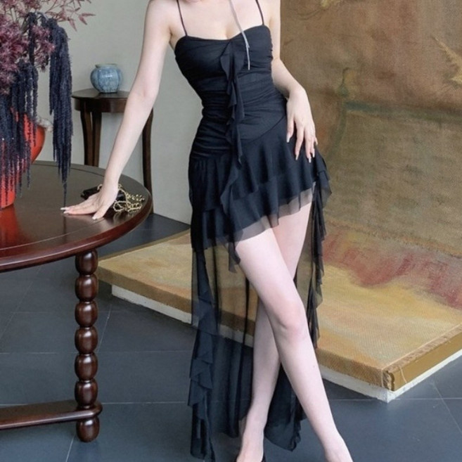 아이엠몽 여성 나시 프릴 언발란스 미니 원피스