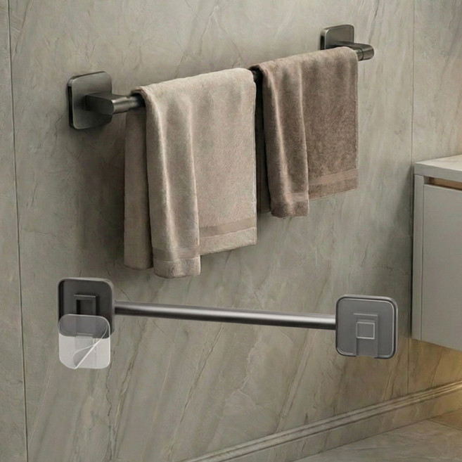 다비온 욕실 부착식 수건걸이 화장실 무타공 수건거치대, 그레이, 1개