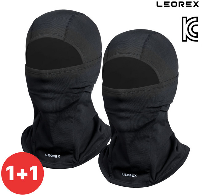 레오렉스 1+1 겨울 라이딩 스키 방한 마스크 기모 바라클라바 밀착형 후드 넥워머, 2개, 블랙