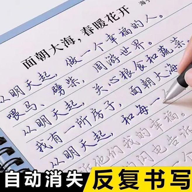 行書字帖 凹槽練字本 筆順練習成人硬筆書法, 1個, 反覆書寫：配 1筆1握10芯  自動褪色, 4本 -格言+倉央+散文+唐詩