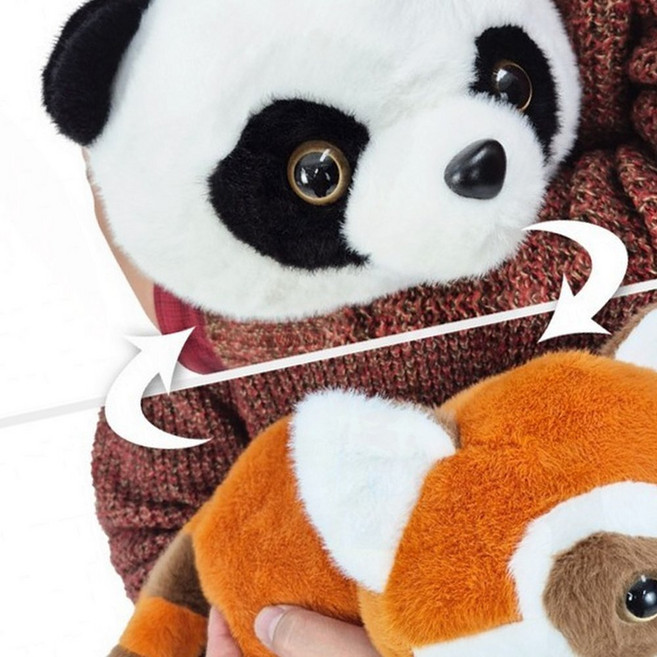 뒤집는 변신인형 양면 동물 판다 레서판다 어린이 애착 봉제인형, 1개