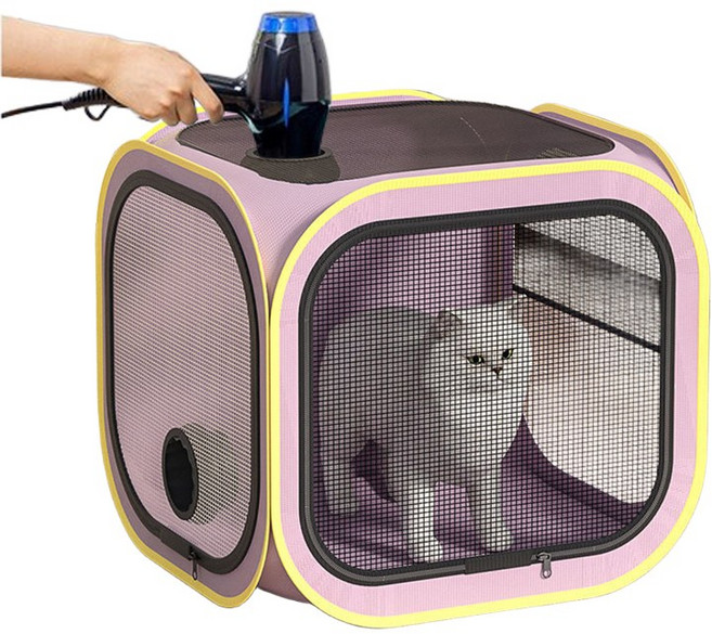Allilio 반려동물 샤워 드라이 박스 접이식 초경량 고양이 소형견 전용, 1개, 보라색, 50*50*50cm