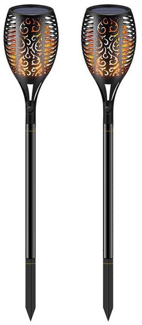 AHOYE 太陽能火焰戶外感應燈 2支 黑色 庭院裝飾 浪漫火焰效果