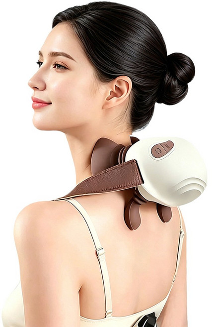 웨어러블 무선 목 어깨마사지기 저소음 강력 다리 마사지 기능 온열 목디스크안마기, 흰색, Klym-s9