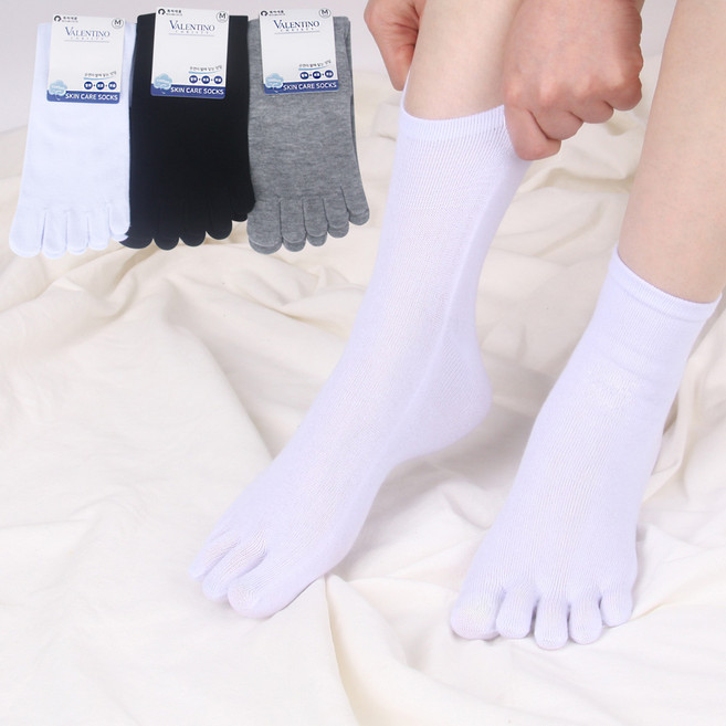 발 피부까지 케어하는 순면+기능성 스킨케어 발가락양말 6켤레 [240~290사이즈]