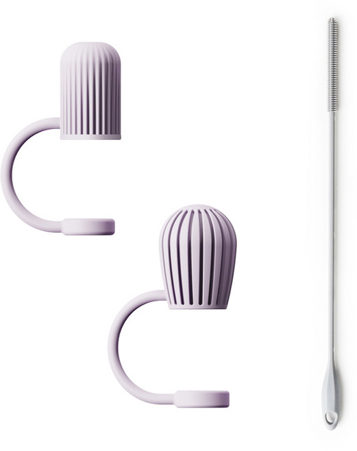 실리가든 스탠리 호환 텀블러 빨대 마개 2P + 실리콘 빨대 세척솔 1P, 1세트, 라벤더