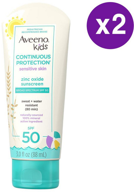 아비노 키즈 컨티뉴어스 프로텍션 선크림 SPF50 Aveeno Kids Continuous Protection Sunscreen, 88ml, 2개