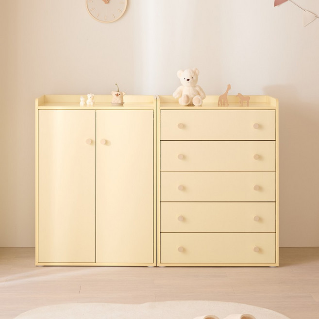 버니 E0등급 LPM 1600 키즈 수납옷장 서랍장 세트, 버니옐로우