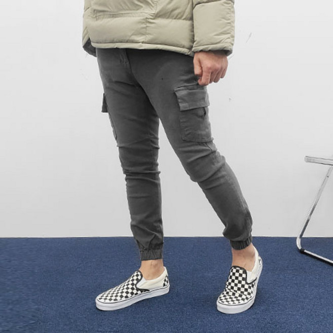 버튼 남성용 카고 조거팬츠