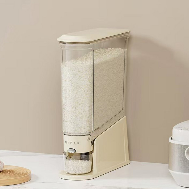 일상쏙 원터치 밀폐 쌀통 10kg 쌀보관통 잡곡통 계량 쌀보관함, 크림화이트, 1개