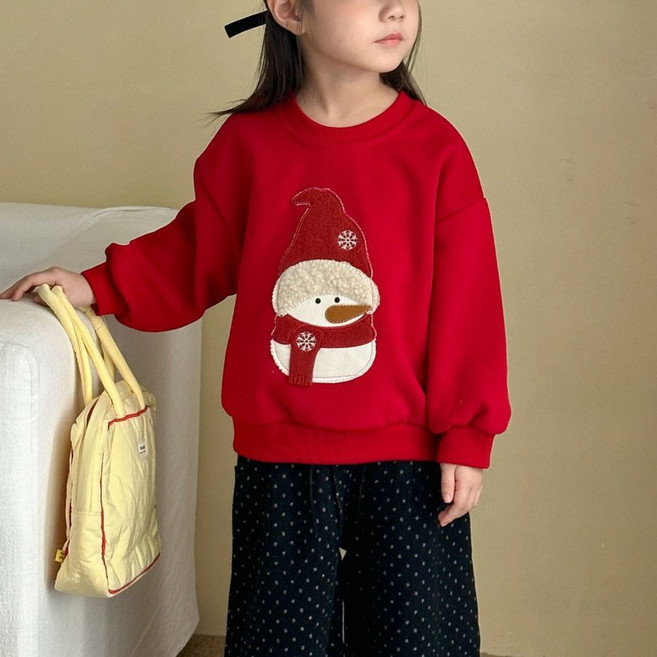지디오 키즈 긴팔 티셔츠 귀여운 눈사람 패치 맨투맨 봄 간절기 환절기 남아 여아 어린이 상의