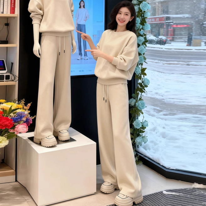 TKX 여성용 편안한 맨투맨 바지 세트 심플한 디자인 봄 가을 릴랙스핏 러닝복