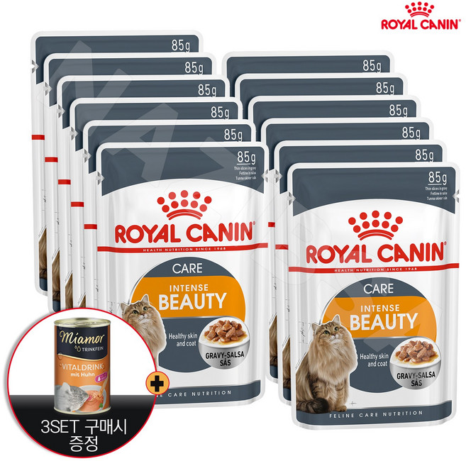 로얄캐닌 캣 인텐스뷰티 파우치 85gX12팩 피부 피모관리 고양이습식사료, 85g, 12개, 닭, 3set이상 구매시 미아모아 바이탈드링크 증정